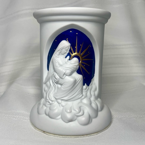 Madonna & Child Bisque Porcelain Candle Holder Vintage Teleflora EUC - Picture 2 of 9
